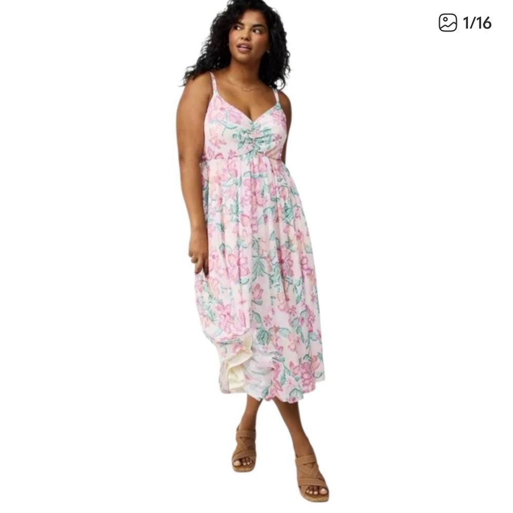 Pink Floral Midi Dress with Spaghetti Straps Torrid NWT Size 0 739